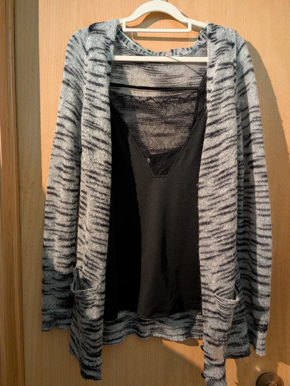 Free People Mohair Black And Gray Heathered Knit Cardigan